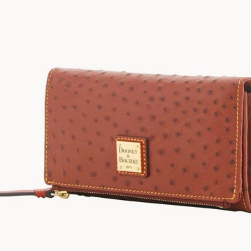 Dooney & Bourke Cognac Ostrich Lg Domed Satchel & Lg Foldover Wallet Bundle NWT - Picture 3 of 8